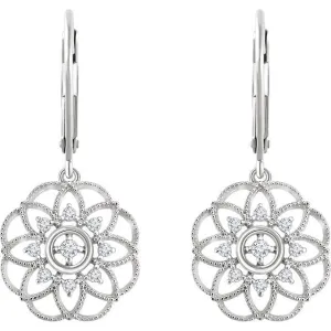 14KT 1/5 CTW DIAMOND FLOWER GRANULATED FILIGREE EARRINGS