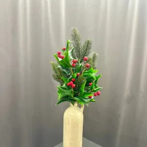 17" Deluxe Holly with Berries and Pine Spray