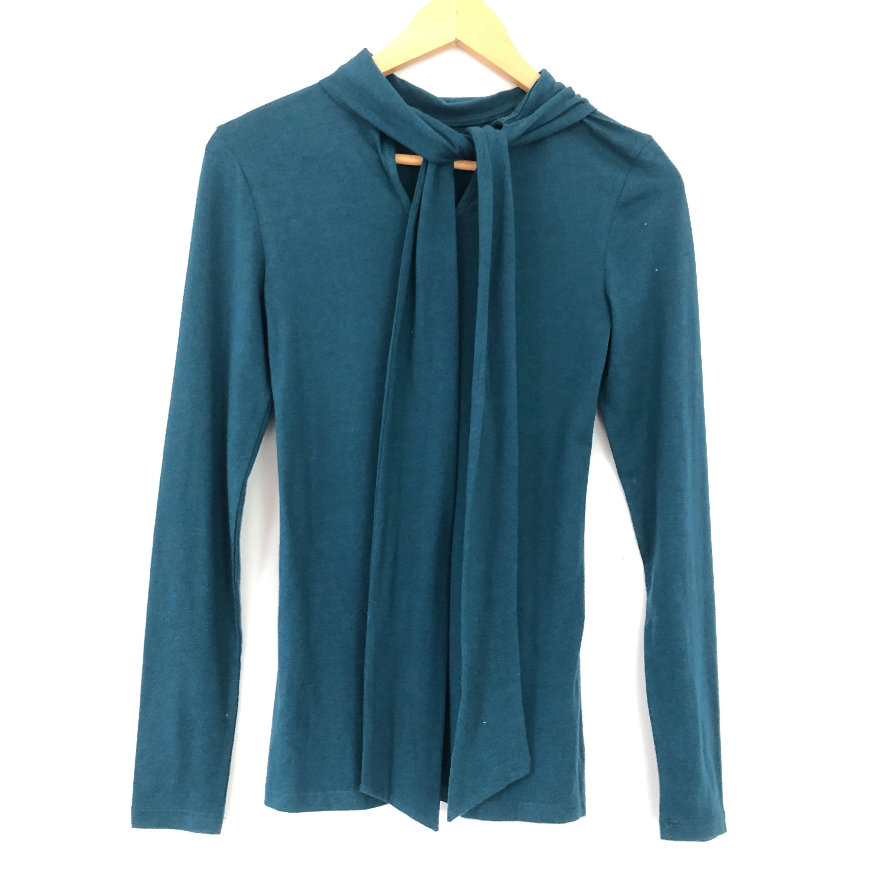 1901 Dark Teal Tie Back Mock Neck Long Sleeve Top- Size XS