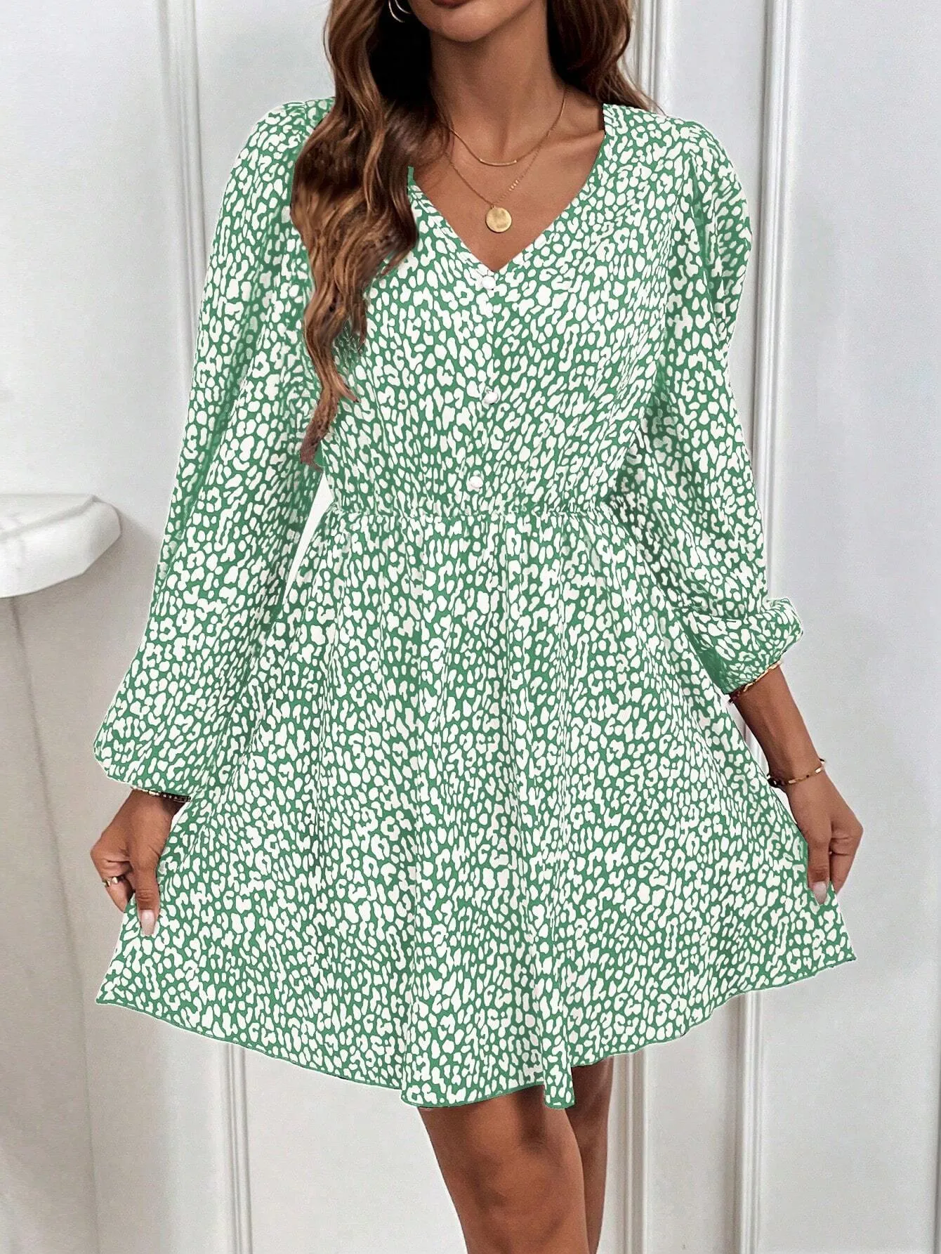 2024 Autumn/Winter New Women's Full Print V-Neck Dress