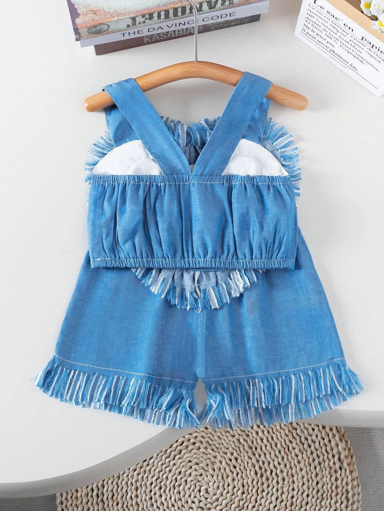 2pcs Toddler Girls' Loveheart Fringed Tank Top And Shorts Set