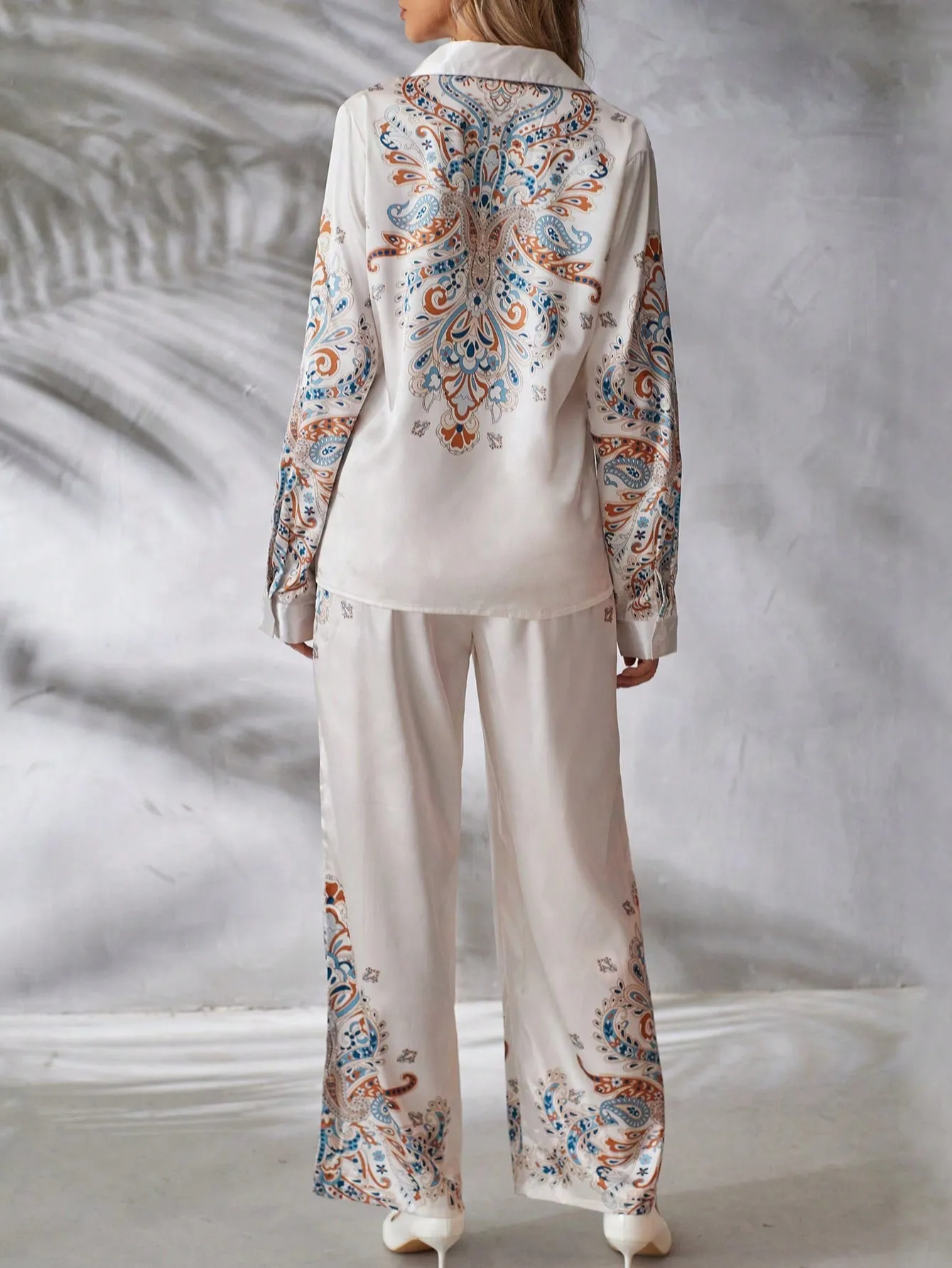 2pcs/set Long Sleeve Printed Shirt And Pants Outfit