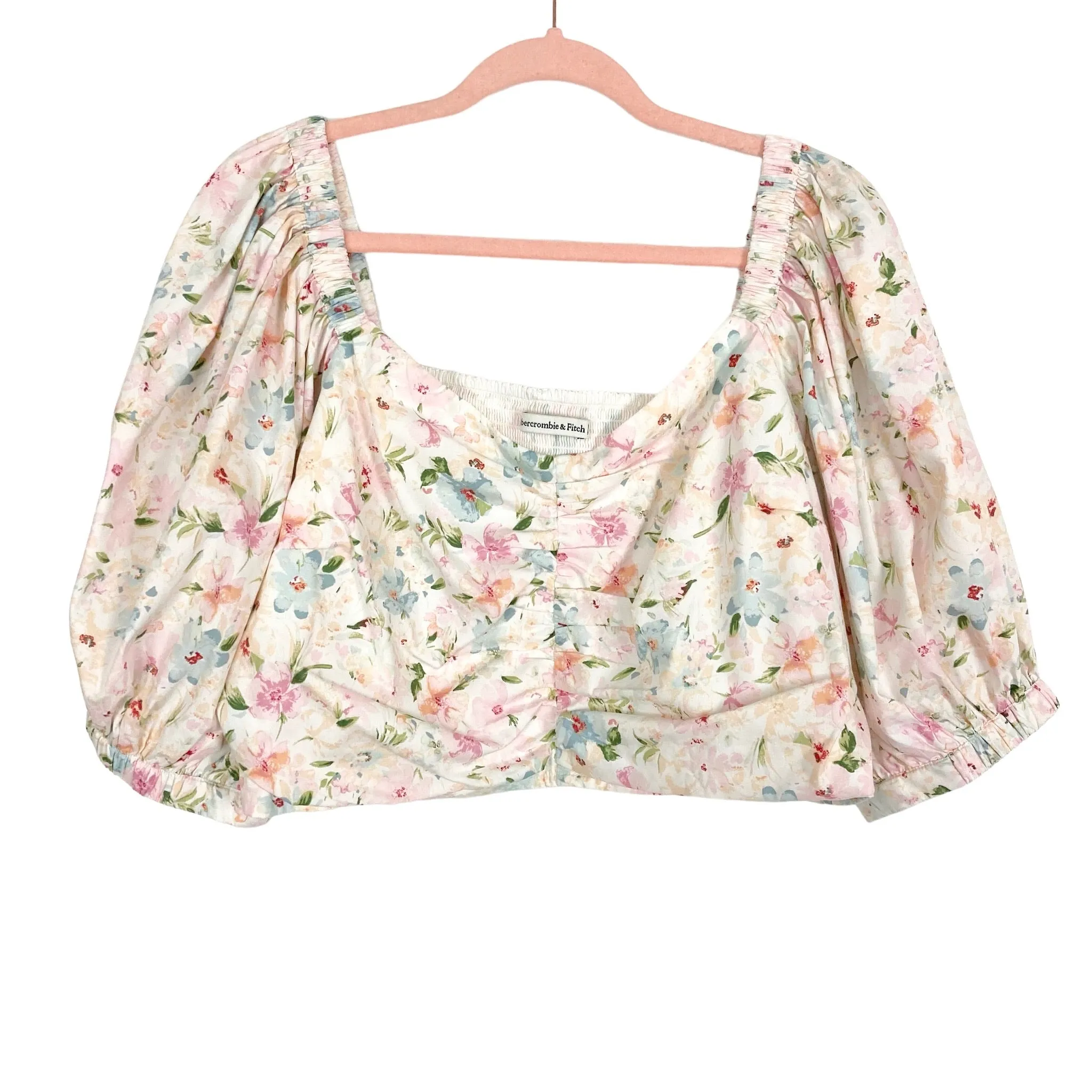 Abercrombie & Fitch Floral Poplin Cinched Puff Sleeve Cropped Top- Size XL (sold out online)