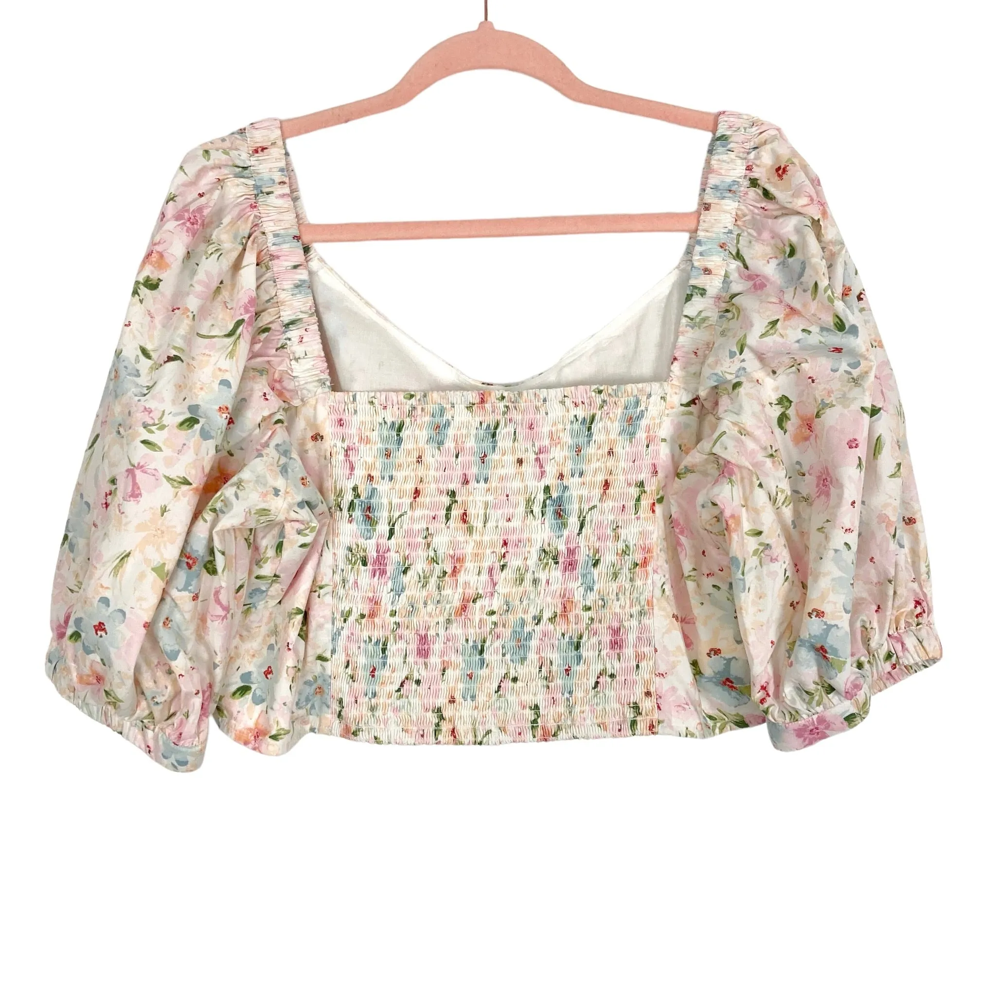 Abercrombie & Fitch Floral Poplin Cinched Puff Sleeve Cropped Top- Size XL (sold out online)