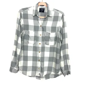 Abercrombie & Fitch Grey/White Plaid Boyfriend Button Up- Size S