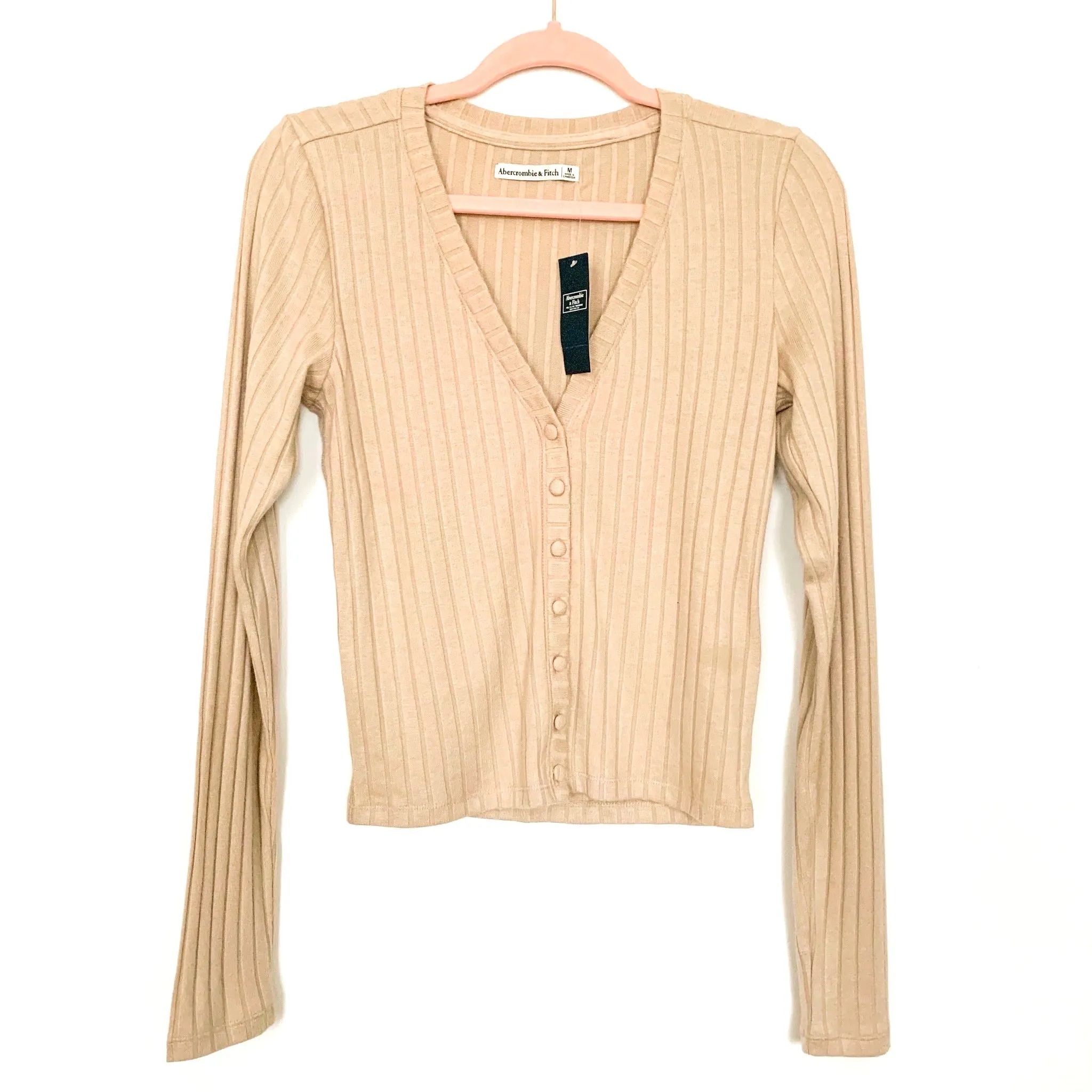 Abercrombie & Fitch Tan Ribbed Button Up V-Neck Top NWT- Size M