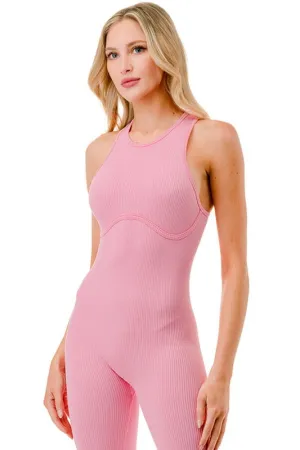 Active Ribbed Romper w/ Bra Line