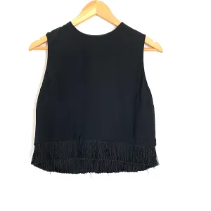 A.L.C Black Blouse with Fringe Hem and Back Exposed Zipper- Size 8