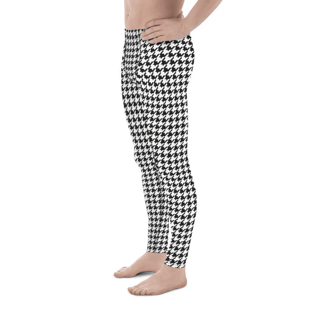 Black & White Houndstooth Print Men's Leggings