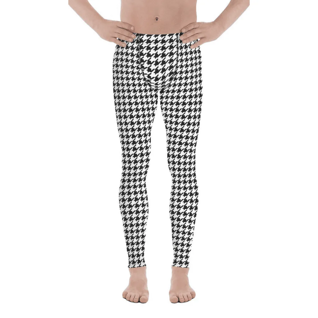 Black & White Houndstooth Print Men's Leggings