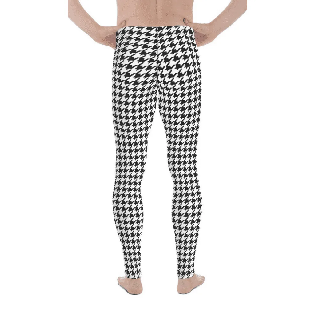 Black & White Houndstooth Print Men's Leggings