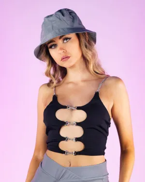 Black Chained Heart Open Front Crop Top