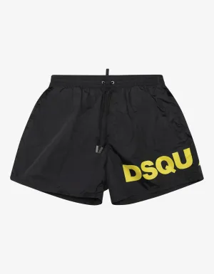 Black Swim Shorts with Yellow Logo -