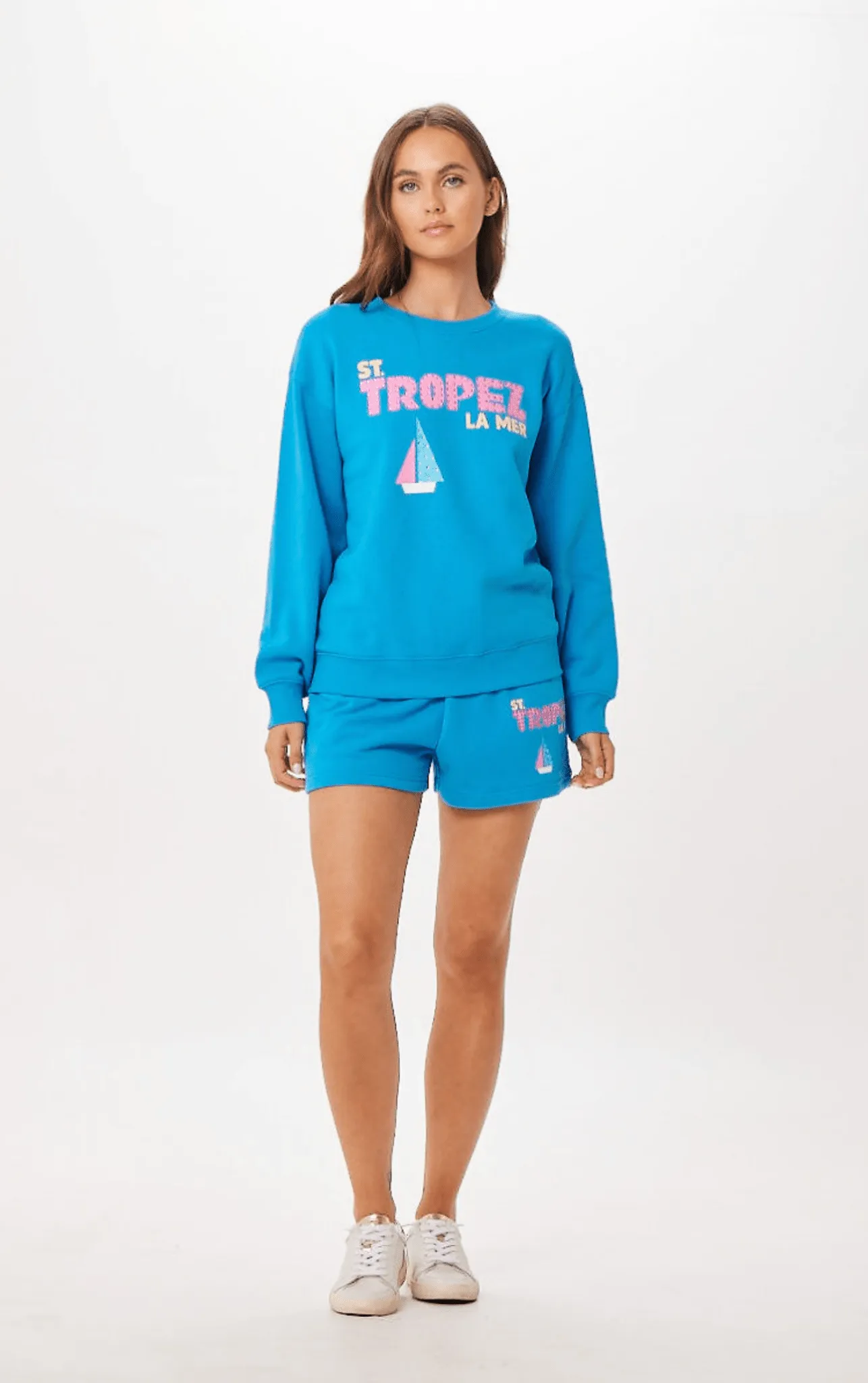 Bright Blue St. Tropez Jet Setter Surf Wash Crewneck