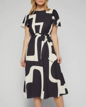 Cecile Dress Black Abstract