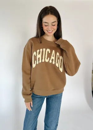 Chicago Boucle Letter Patch Crewneck - Chocolate