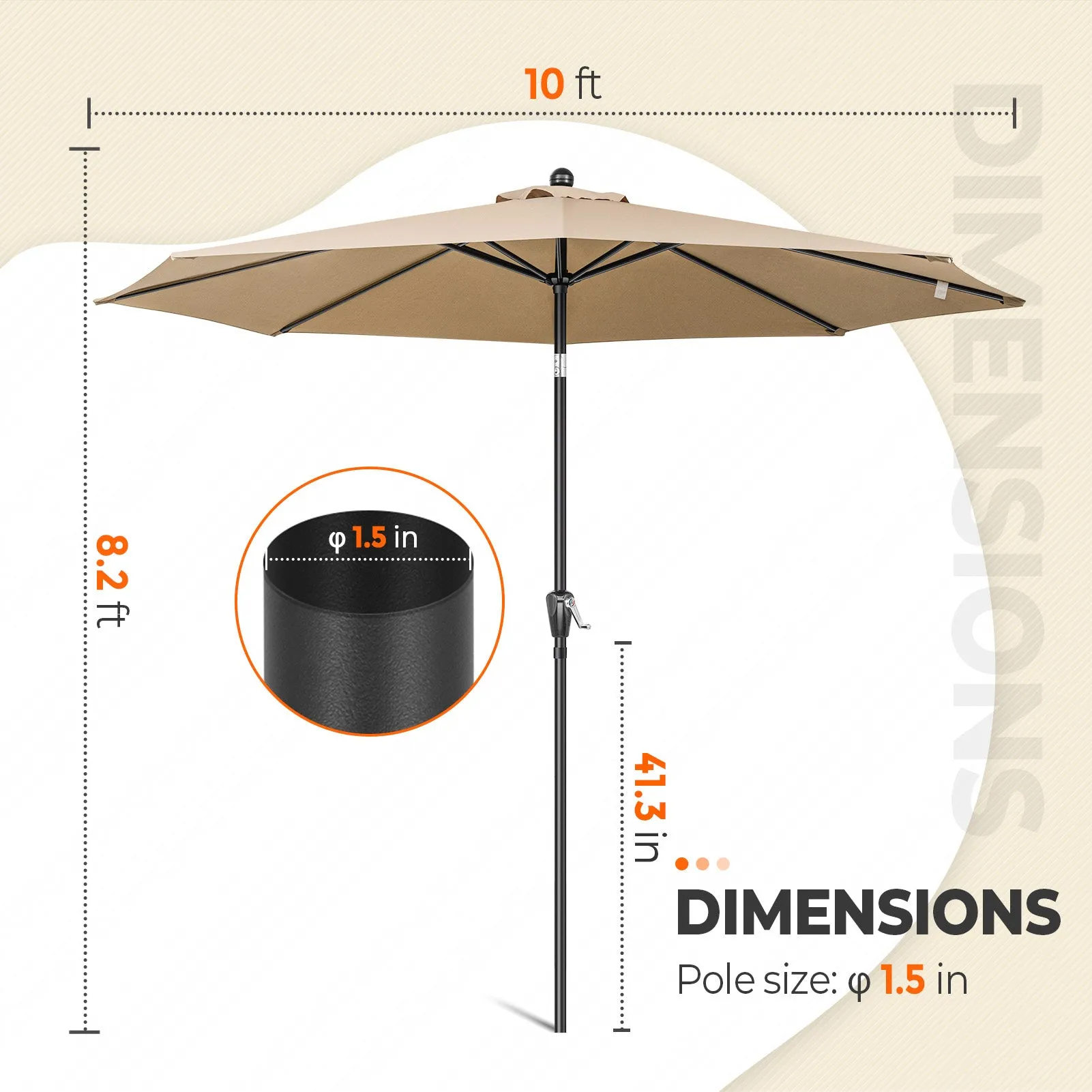 COOS BAY 10' Patio Umbrella Outdoor Market Table Umbrella with Push Button Tilt and Crank for Garden, Deck, Backyard, Pool and Beach, 8 Ribs