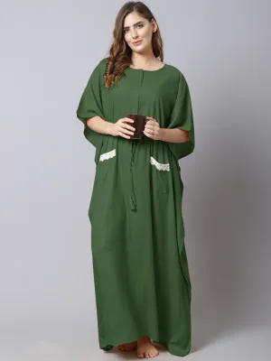 Cotton Solid Pre And Post Maternity Kaftan - Green