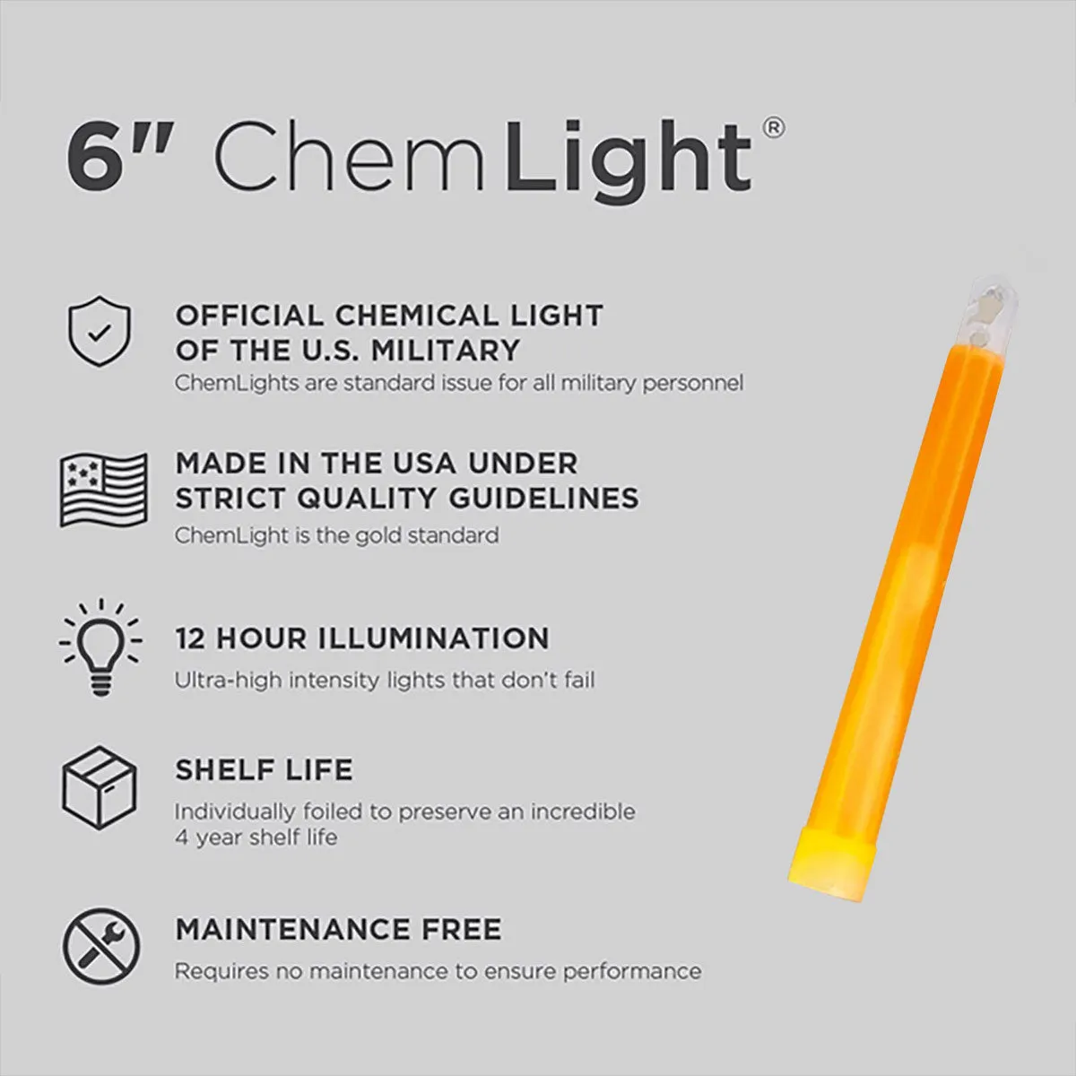 Cyalume Military Chemlight Lightstick 12 Hour 6” Orange