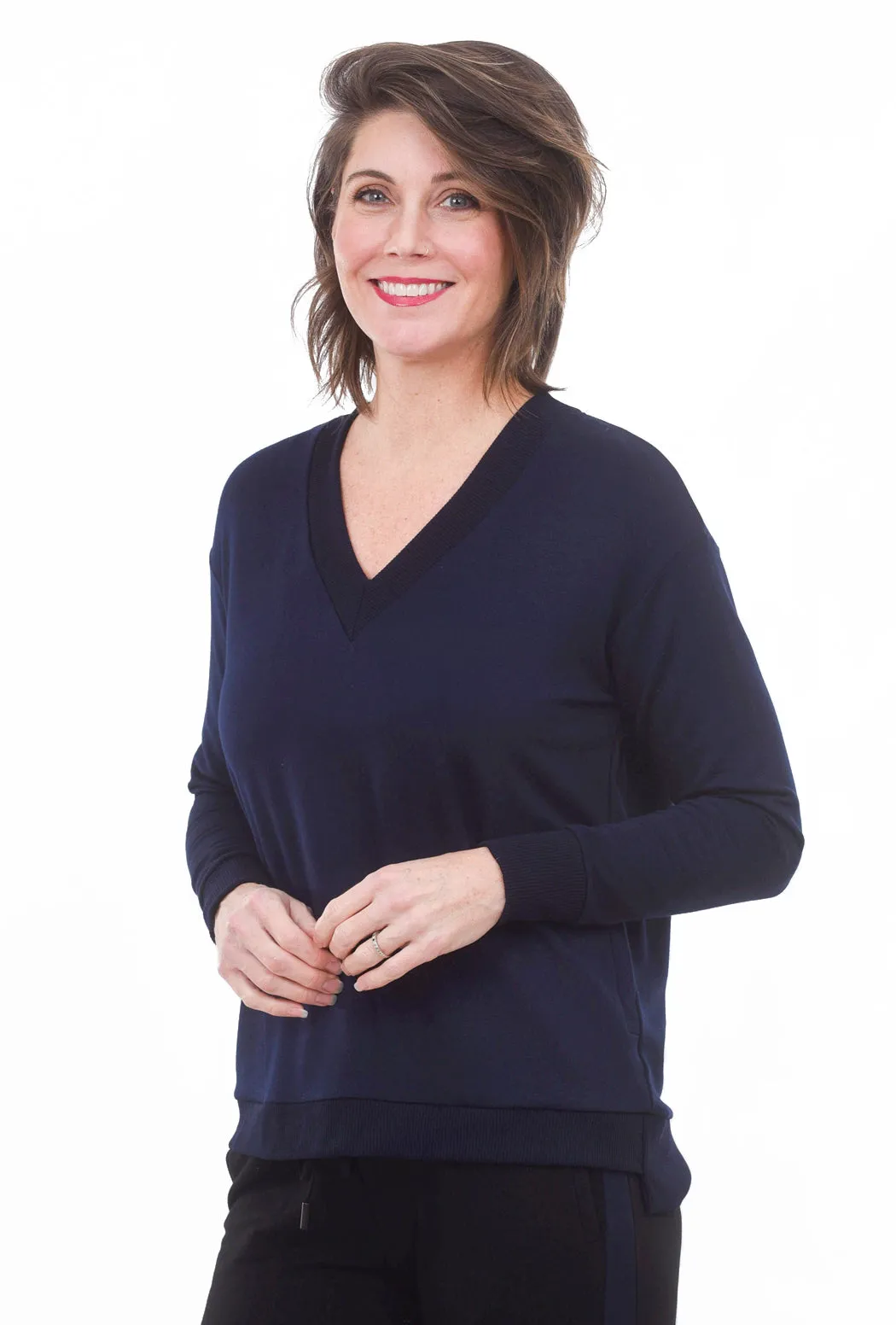 Dean V-Neck Top, Navy