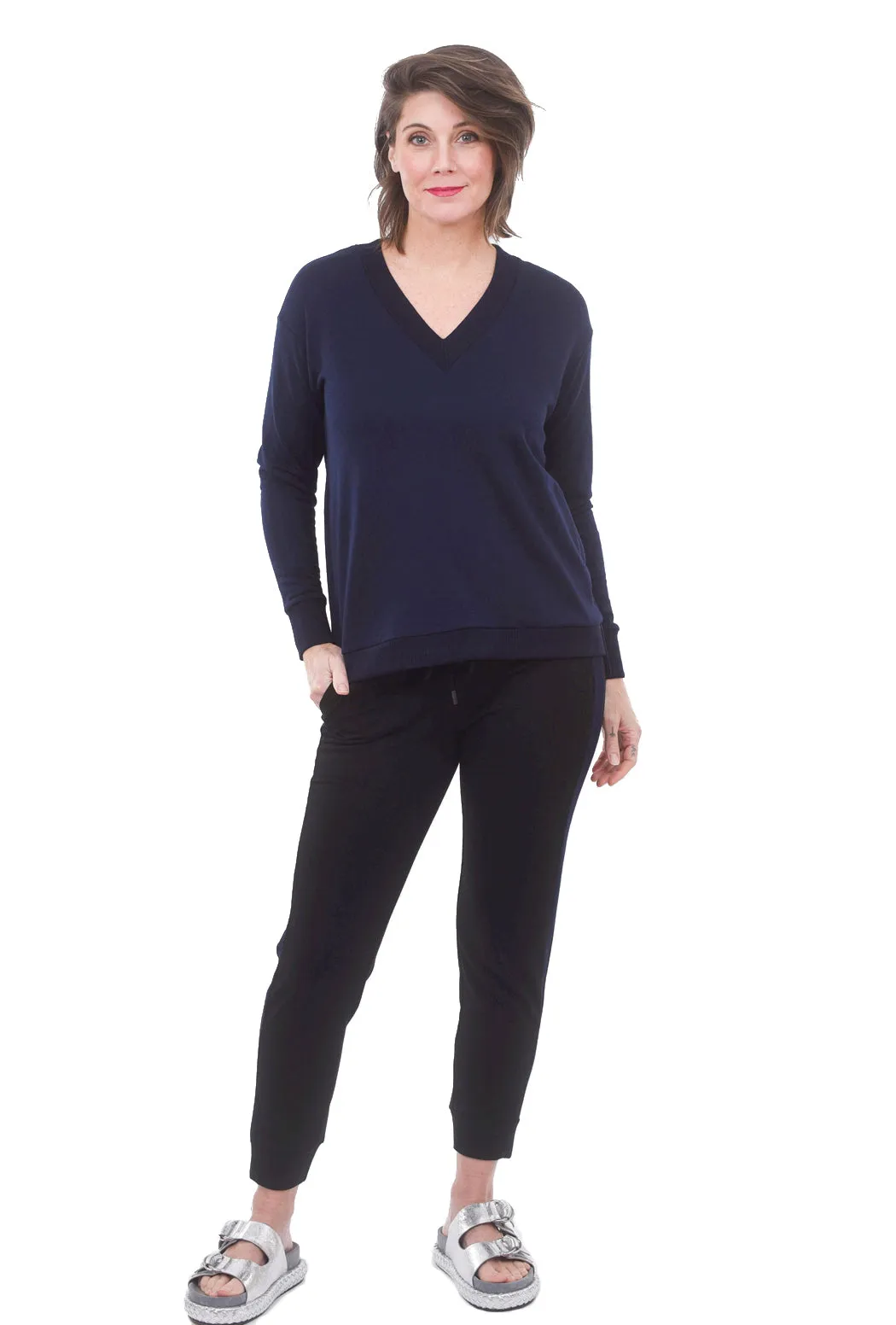 Dean V-Neck Top, Navy