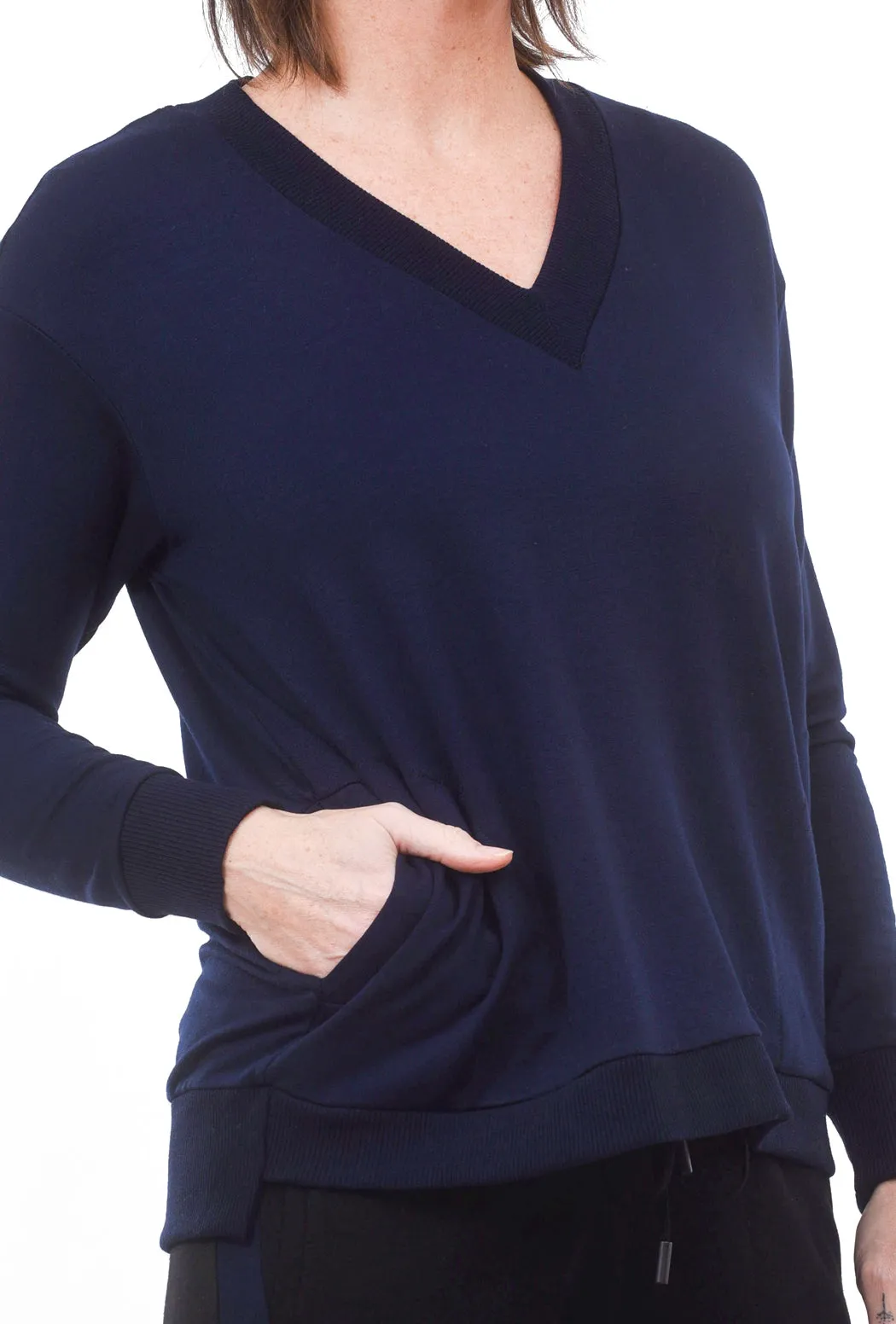 Dean V-Neck Top, Navy