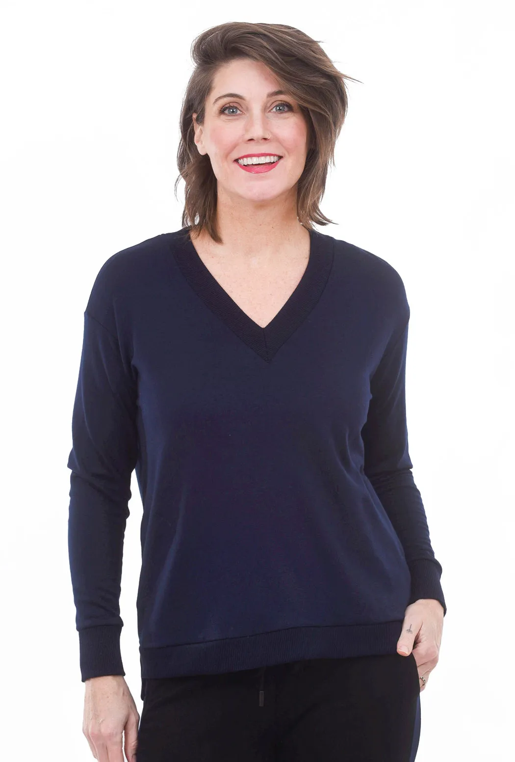 Dean V-Neck Top, Navy