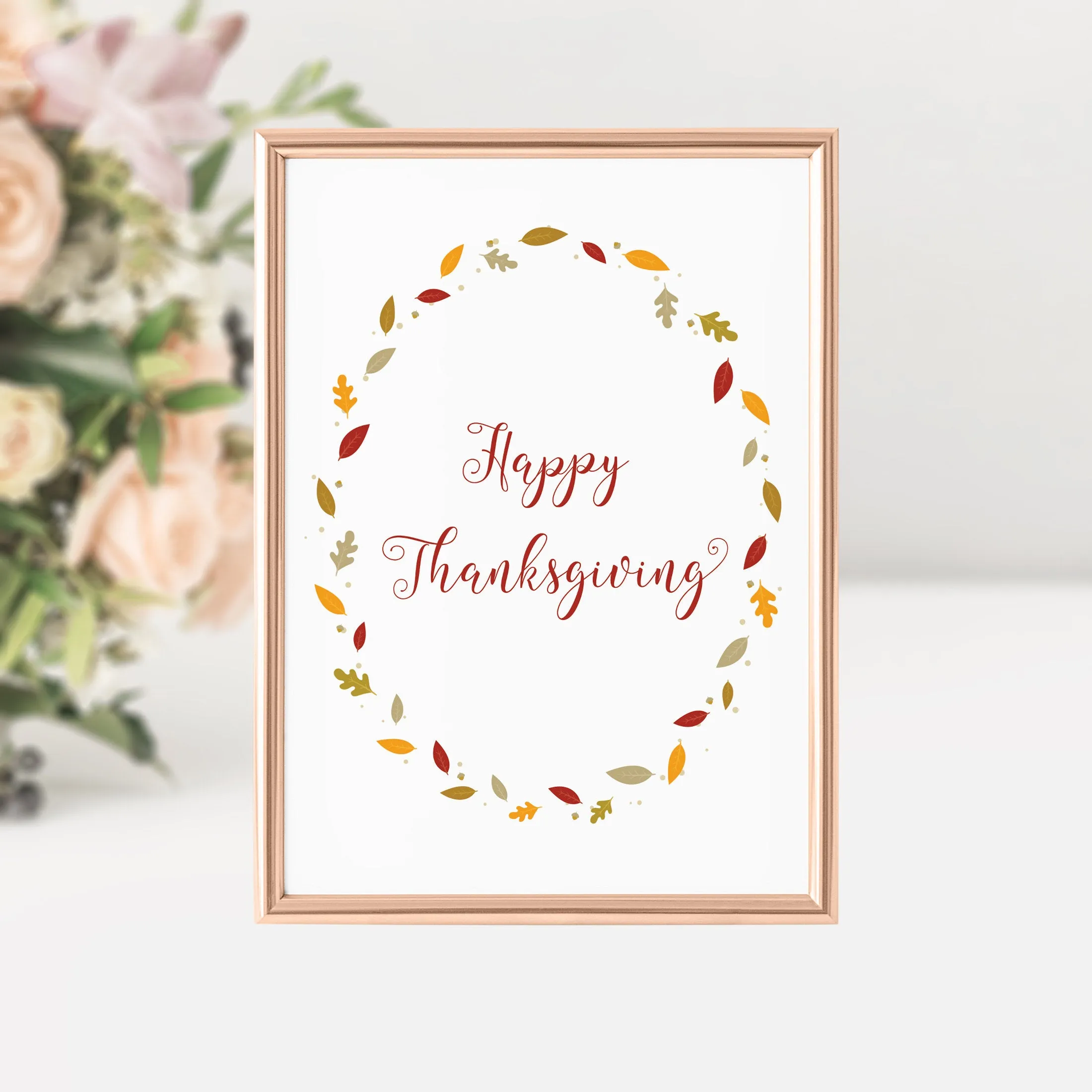 Fall Leaves Happy Thanksgiving Sign Printable, INSTANT DOWNLOAD - FL100