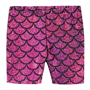 Girls Novelty Bike Shorts  | Fuchsia Mermaid Sparkle