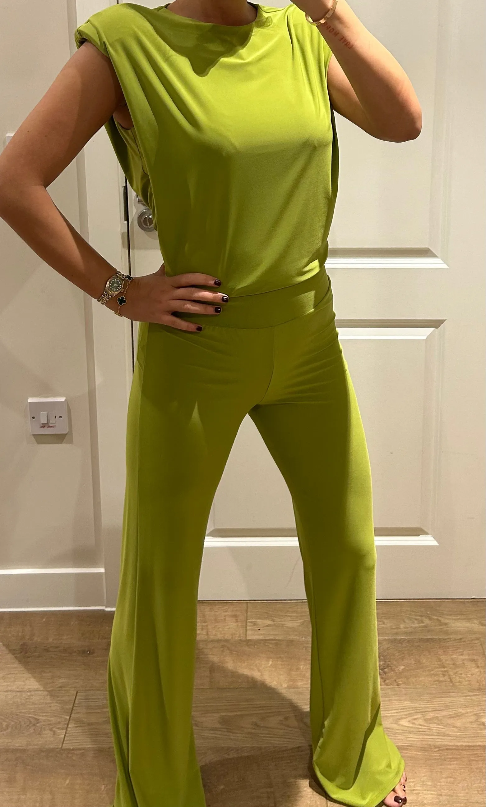 Green Shoulder Pad Lounge Suit