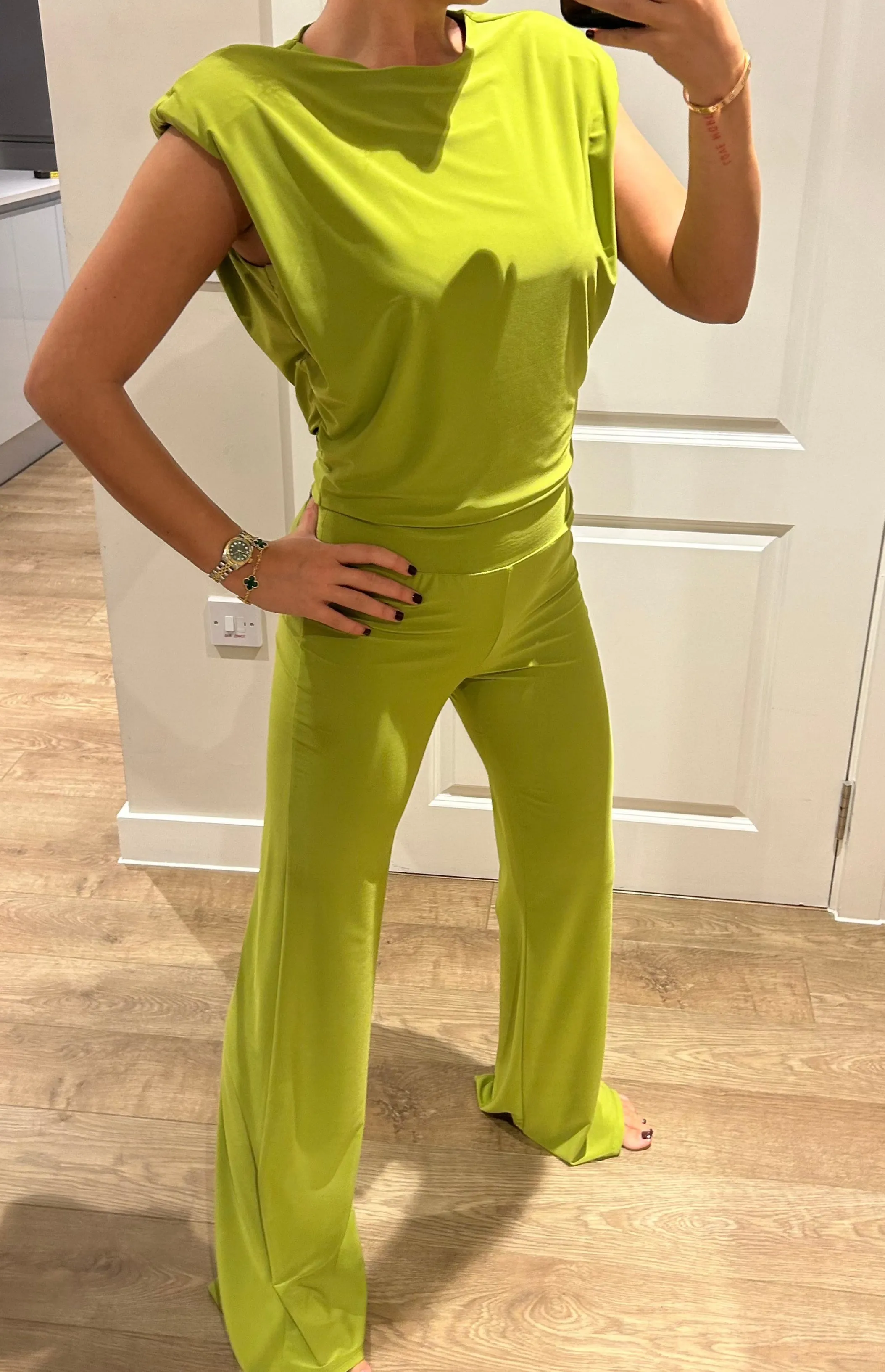 Green Shoulder Pad Lounge Suit