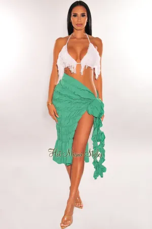 Green Smocked Tie Up Ruffle Skirt Cover Up