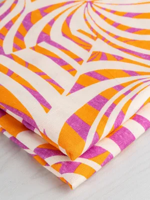 Italian Psychedelic Print Linen Deadstock - Orange   Magenta   Cream