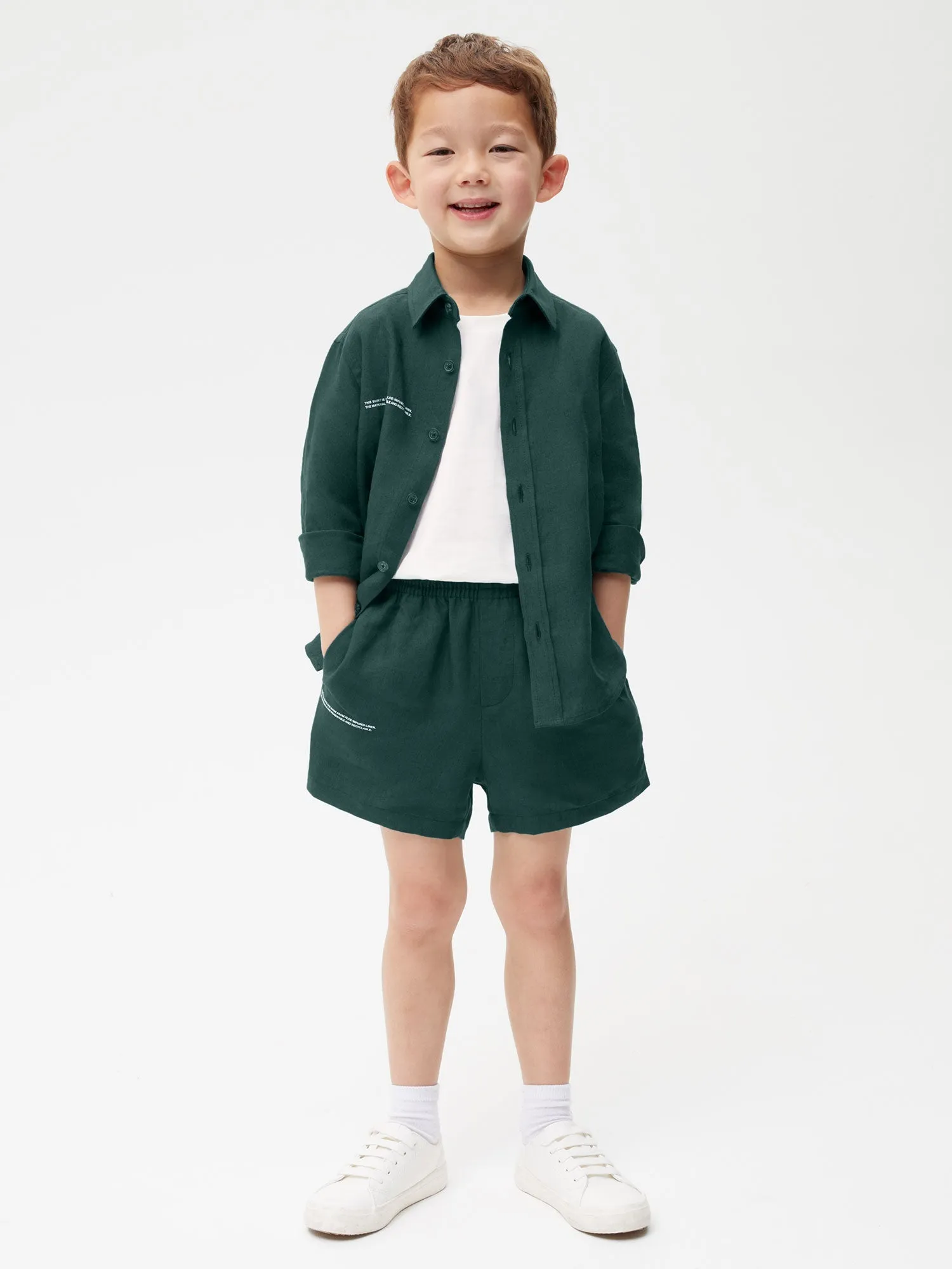 Kids Aloe Linen Shorts—bottle green