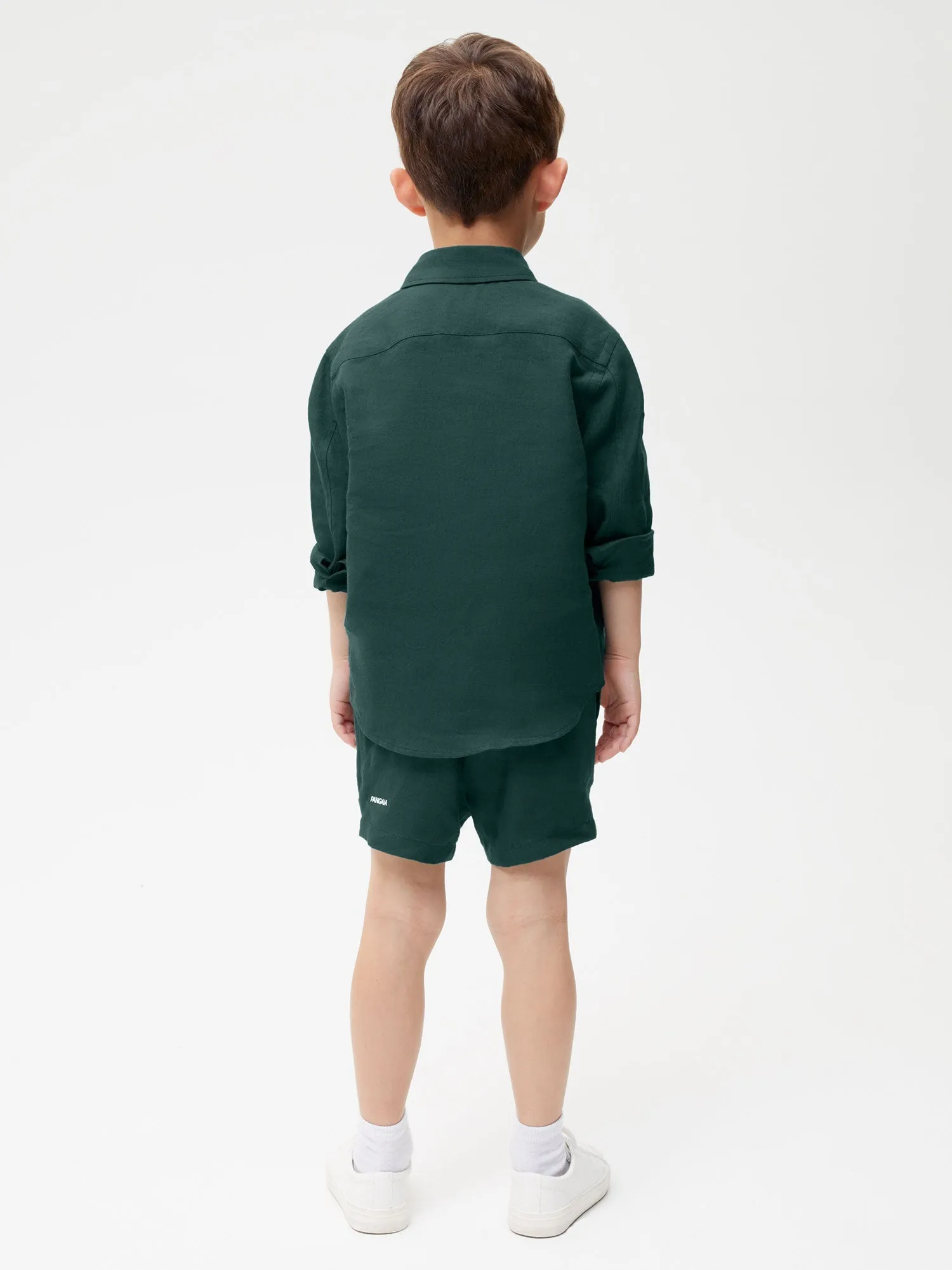 Kids Aloe Linen Shorts—bottle green