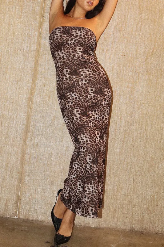 leopard midi - brown