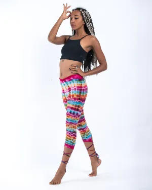 Melting Stripes Tie Dye Capri Leggings in Pink Rainbow