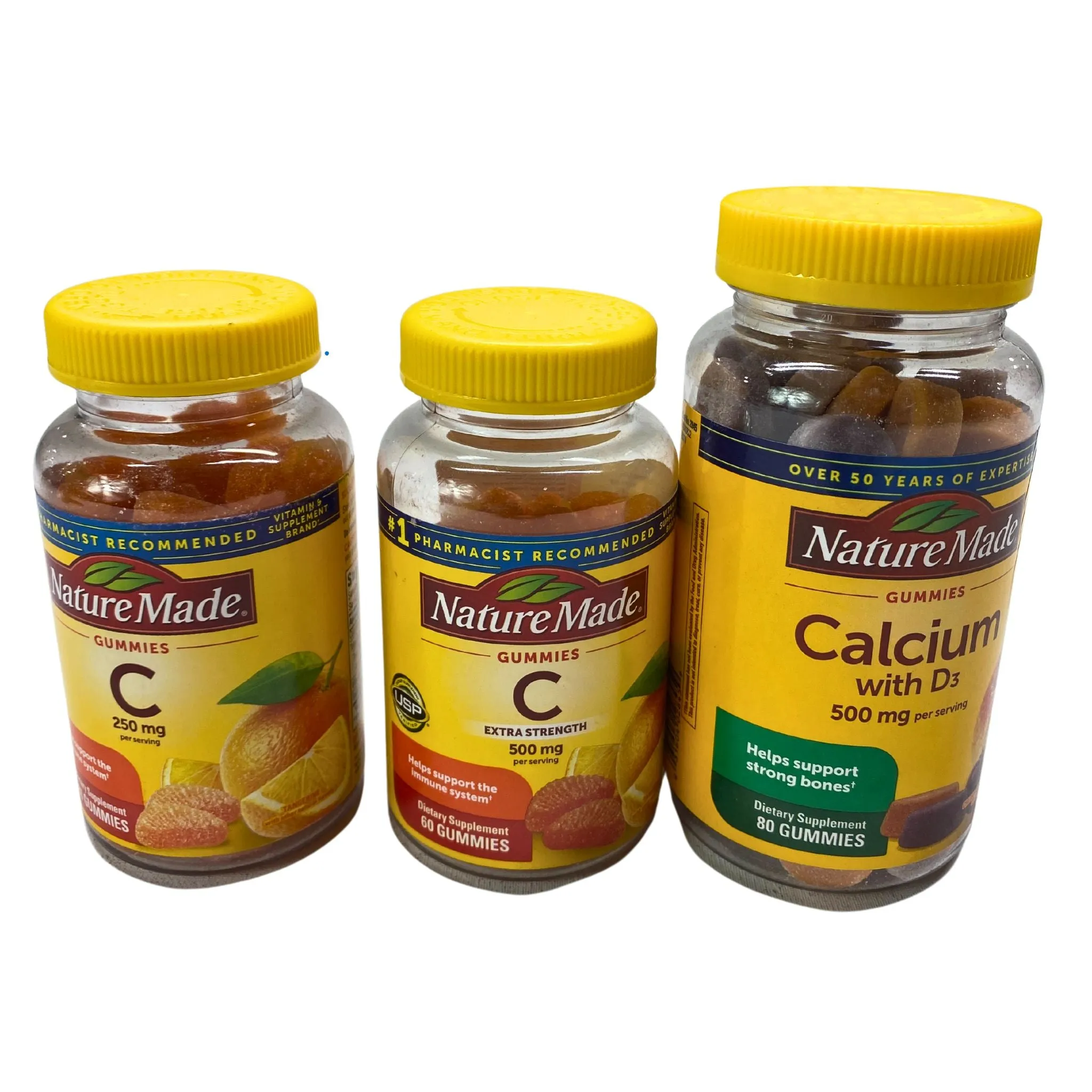 Nature Made Vitamin C  Gummies 250 mg,Calcium Whith D3 500 Mg, Vitamin c Extra Strength 500 mg (35 Pcs Lot)