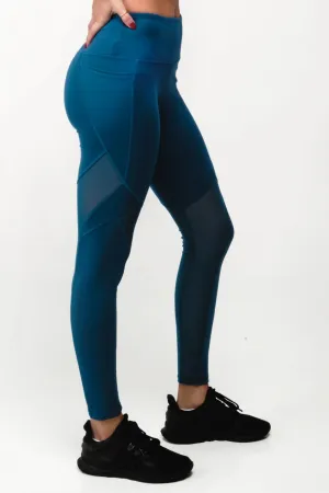 SEAAV High-Rise Mesh Legging with Pockets - Pacific Blue