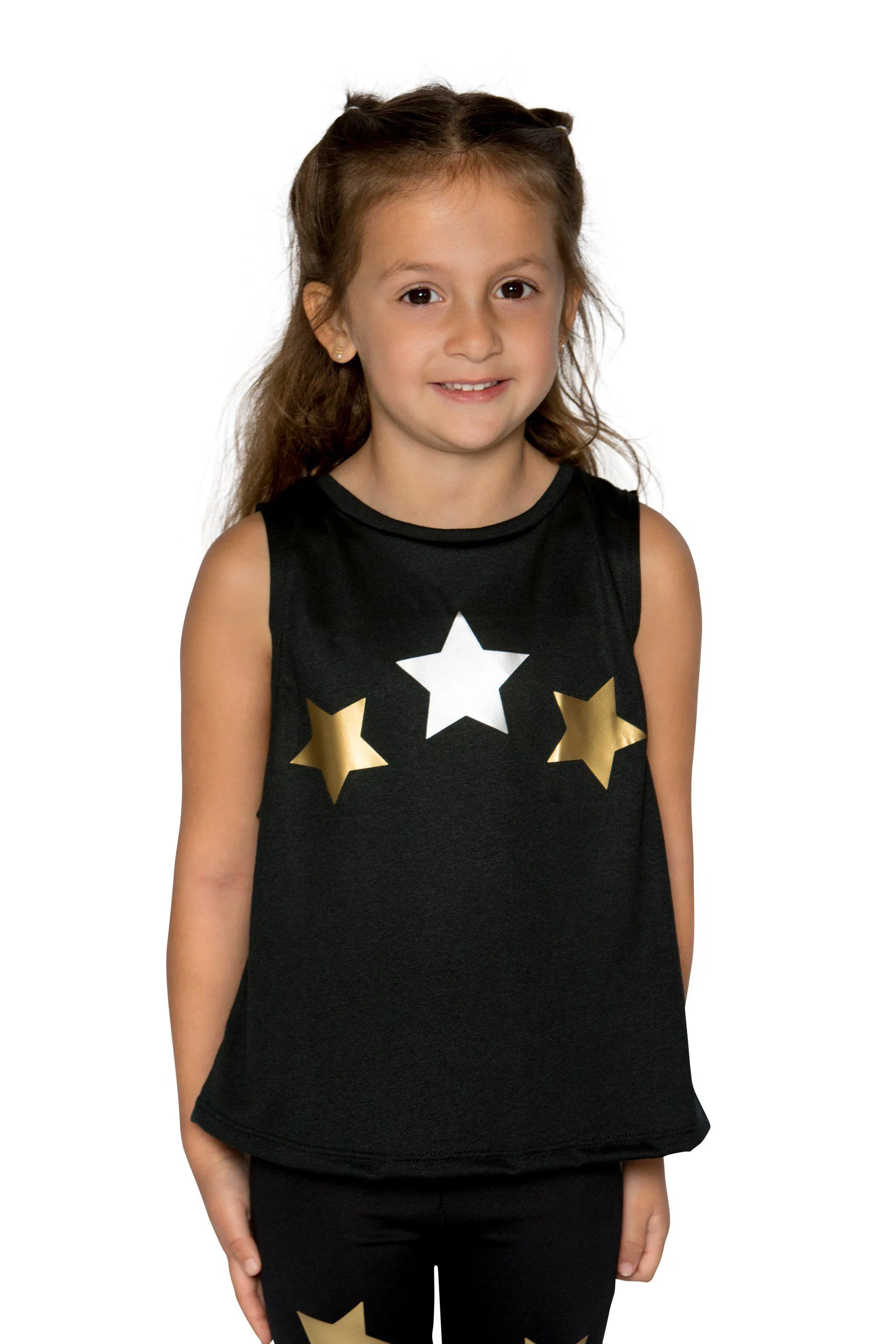 Stars Silver and Gold Black Tank