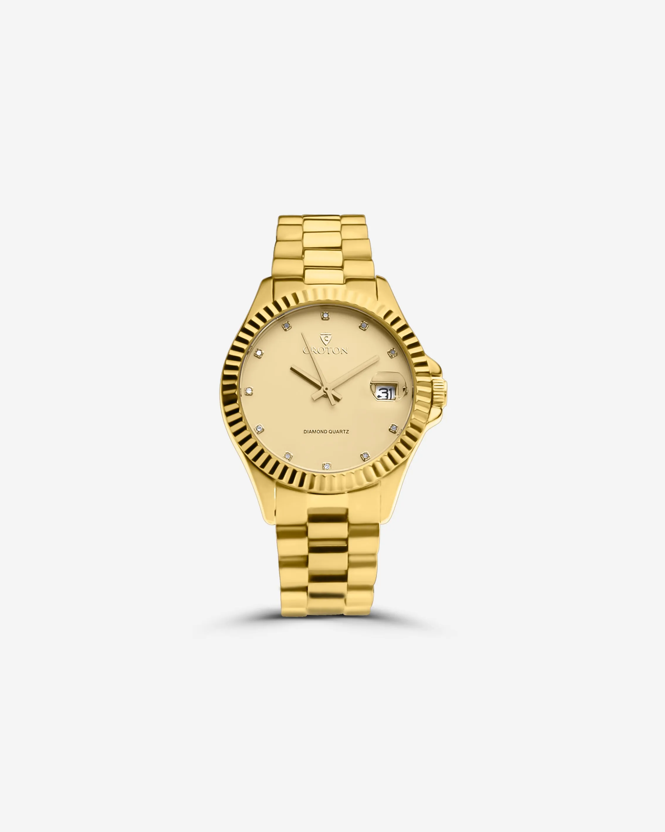 THE SAV Ladies Goldtone 11 Diamond Marker Watch with Magnified Date