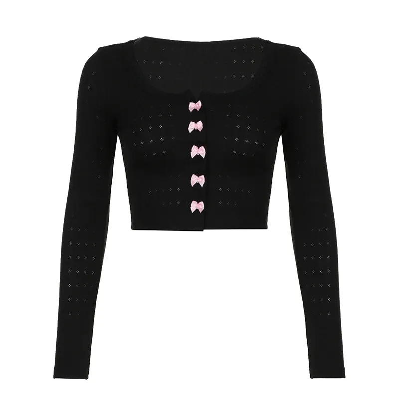 'Undead' Black Goth Bow Crop Top