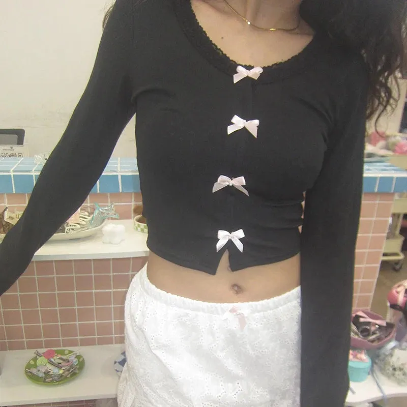 'Undead' Black Goth Bow Crop Top