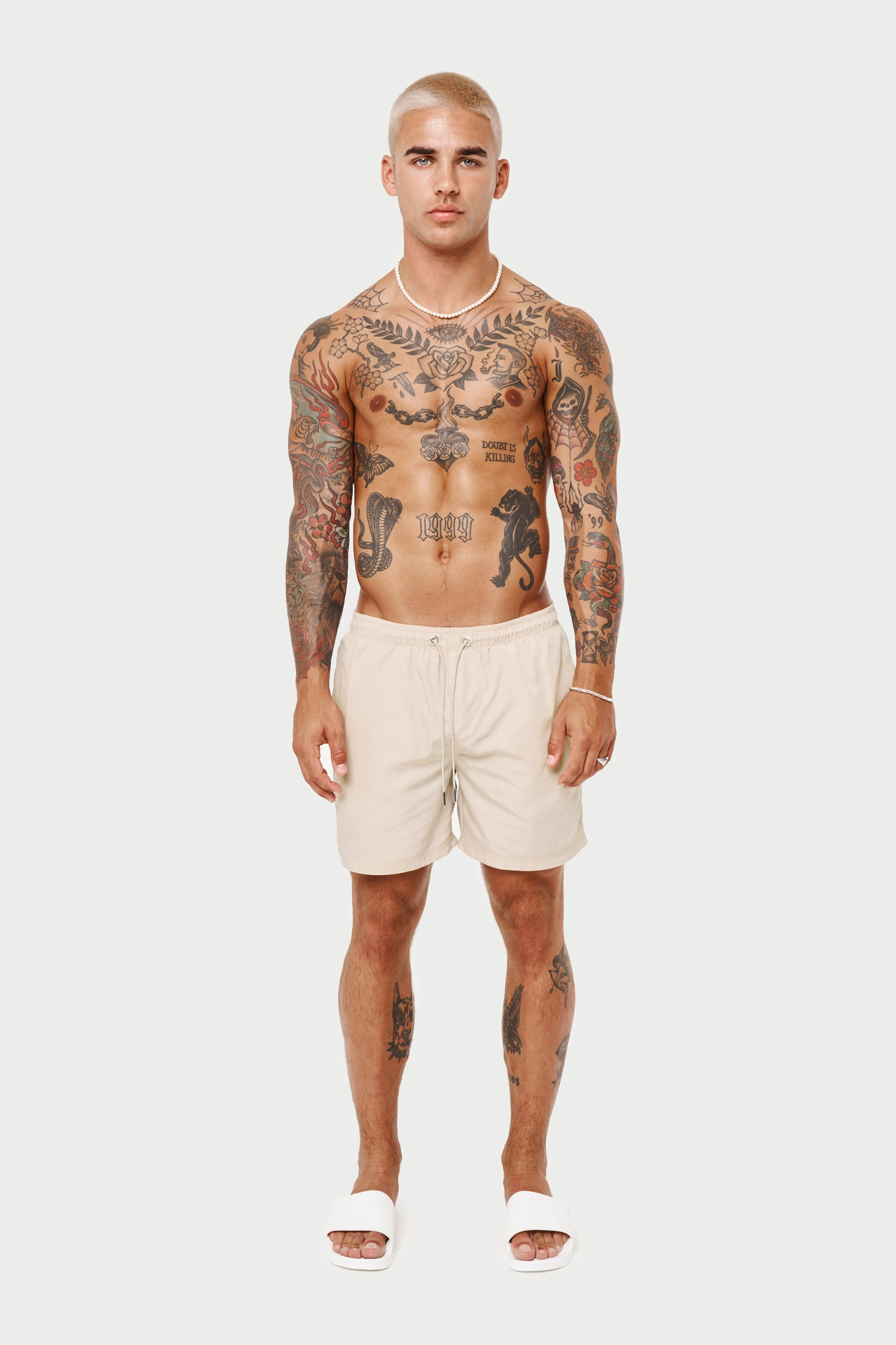 WATER REACTIVE SWIM SHORTS - BEIGE