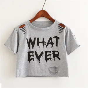 What Ever Print Hollow Out Crop Top Shirt