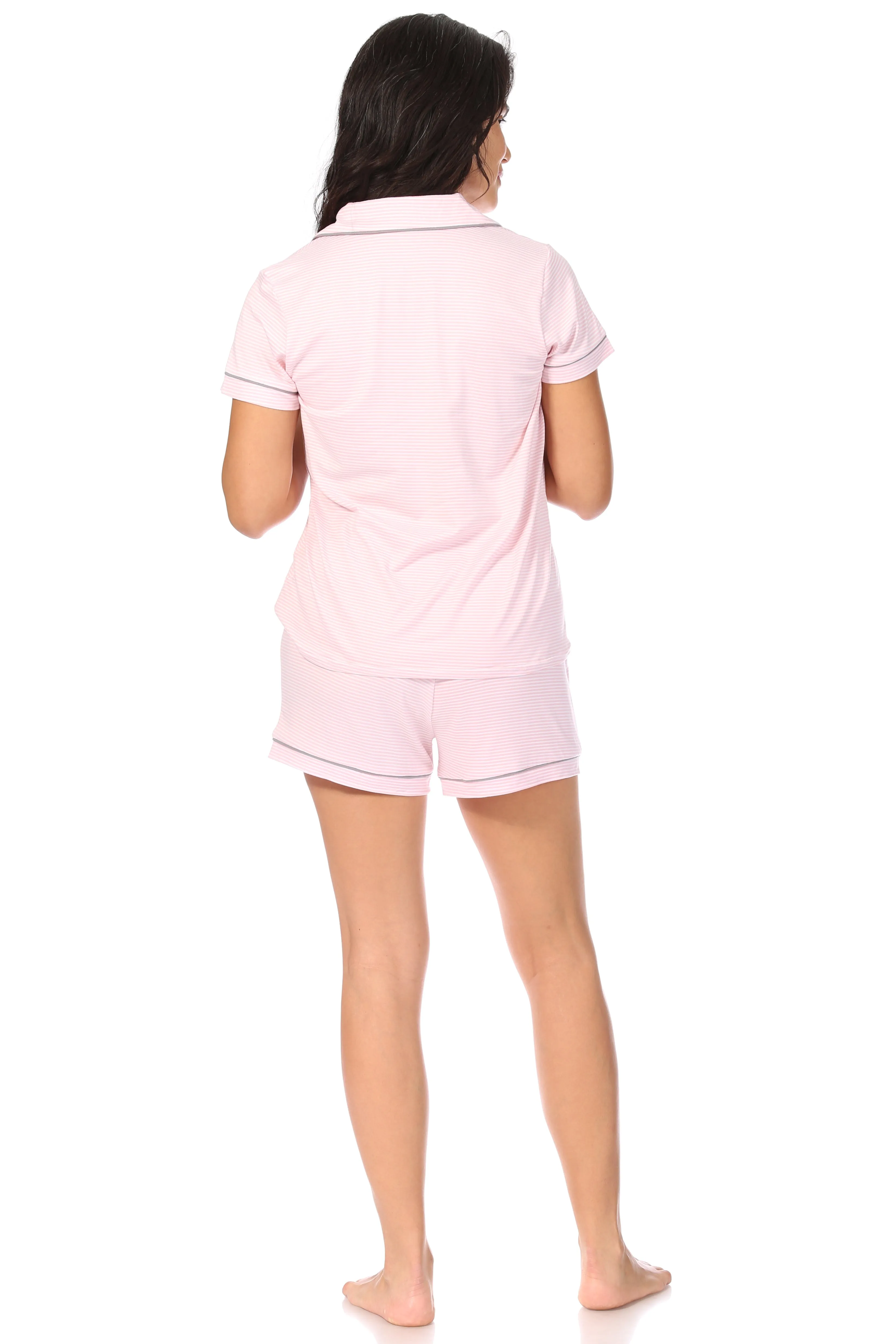 Women's "CHILL" Short Sleeve Notch Collar Button-Up Top and Elastic Waistband Shorts Pajama Set