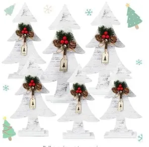 Wooden Christmas Tree Decorations, Set of 6